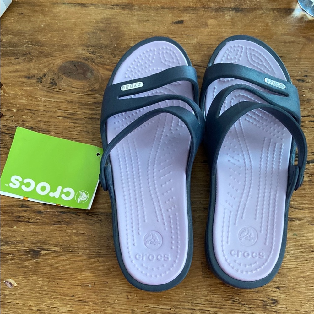 Crocs Dual-Tone Sandals women size 6 navy/purple